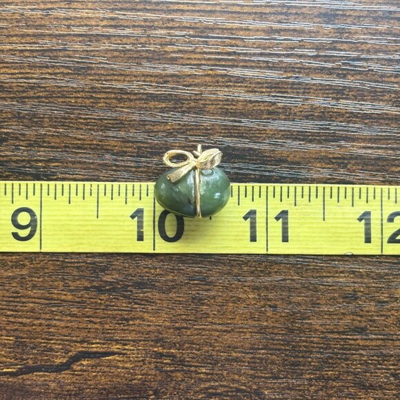 VTG Solid 14K Yellow Gold Nephrite Jade Egg Pendant Bow Design .75" - Picture 8 of 11
